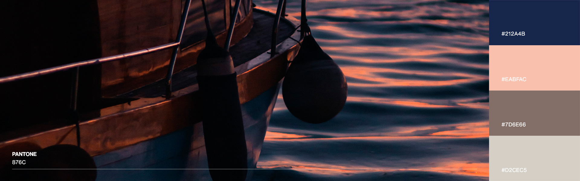 Colores - Pantone 876C - #212A4B - #EABFAC - #7D6E66 - #D3CEC5